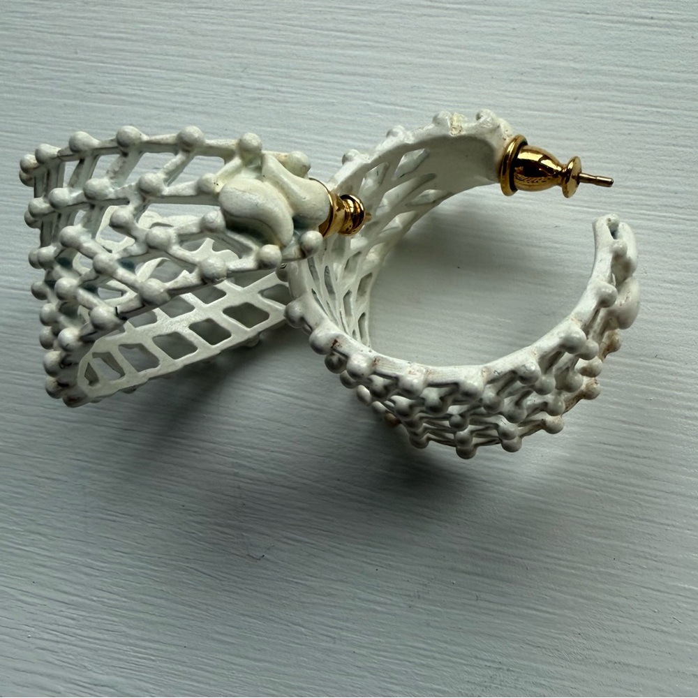 Vintage White Hoop Earrings - Picture 3 of 4